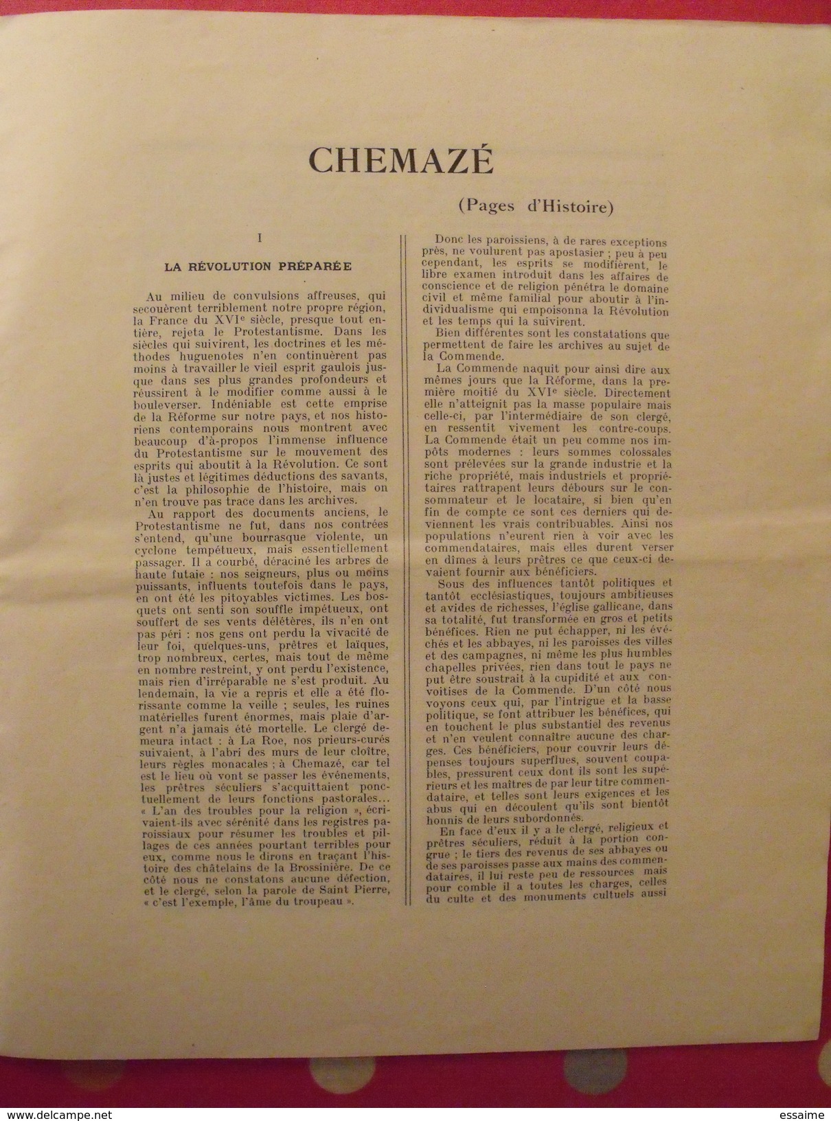 Ville De Château-gontier. La Révolution Par L'abbé Raymond; Curé De Chemazé. 1933 - Centre - Val De Loire