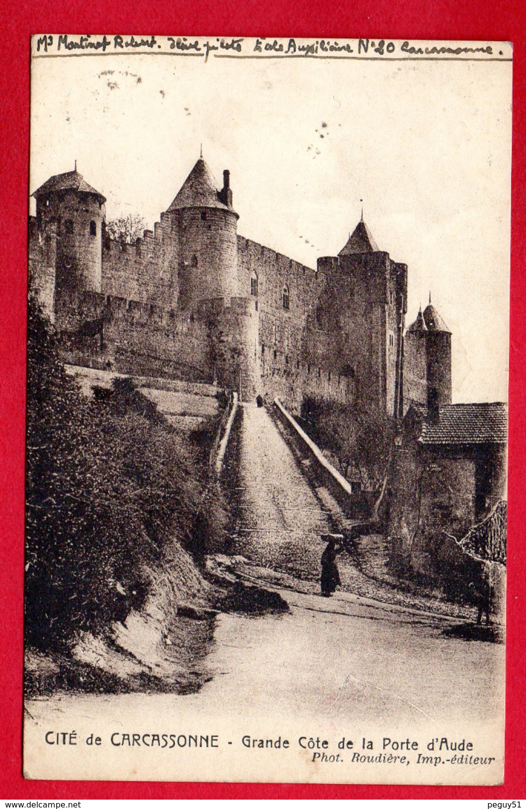 Franchise Militaire. Cachet De L'Ecole Auxiliaire De Pilotage N. 20 - Carcassonne Sur CP Carcassonne Janvier 1940 - Guerre De 1939-45