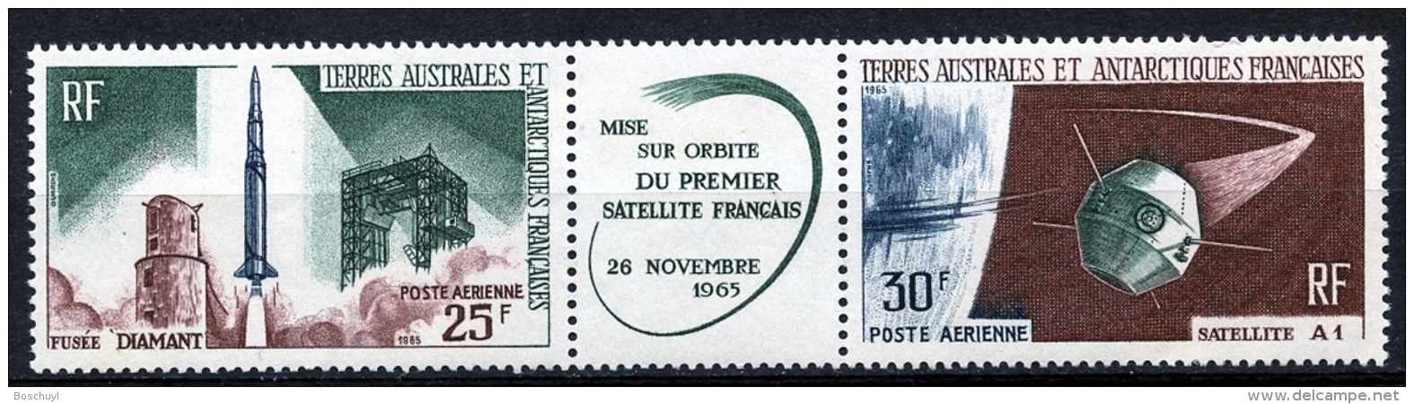 TAAF, FSAT, French Southern Antarctic Territories, 1966, Space, First French Satellite, MNH Strip, Michel 33-34 - Andere & Zonder Classificatie