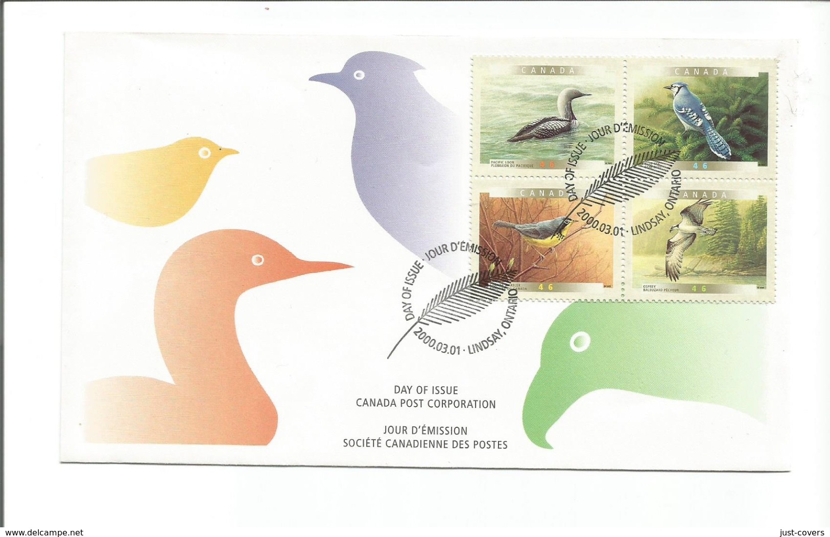 Canada Scott #  1839 - 1842 Combination   FDC Block Of 4. Birds - 1991-2000