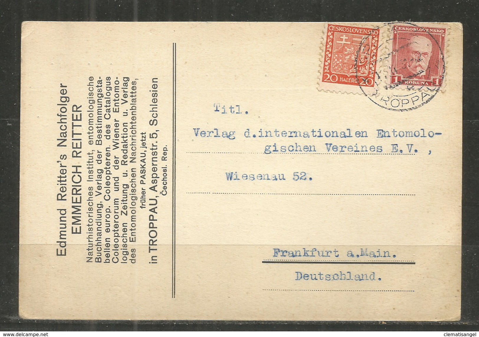 385r * TSCHECHOSLOWAKEI * KARTE VON TROPPAU / SCHLESIEN * 1931 NACH FRANKFURT **!! - Briefe U. Dokumente