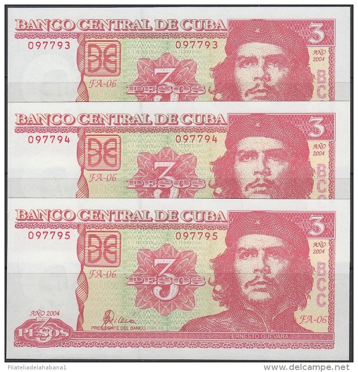 2004-BK-3 CUBA. 3$ ERNESTO CHE GUEVARA. 2004 UNC. 3 CONSECUTIVOS - Cuba