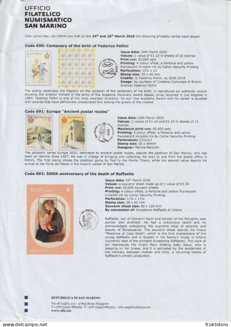 San Marino Brochures Issues 2018-2022 Juventus - Tintoretto - Comics - Europa Ancient Postal Routes - Pope John Paul II - Collections, Lots & Series