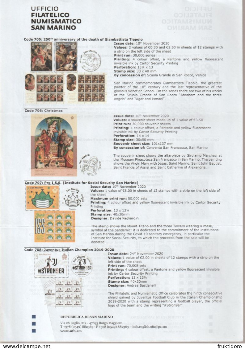 San Marino Brochures Issues 2018-2022 Juventus - Tintoretto - Comics - Europa Ancient Postal Routes - Pope John Paul II