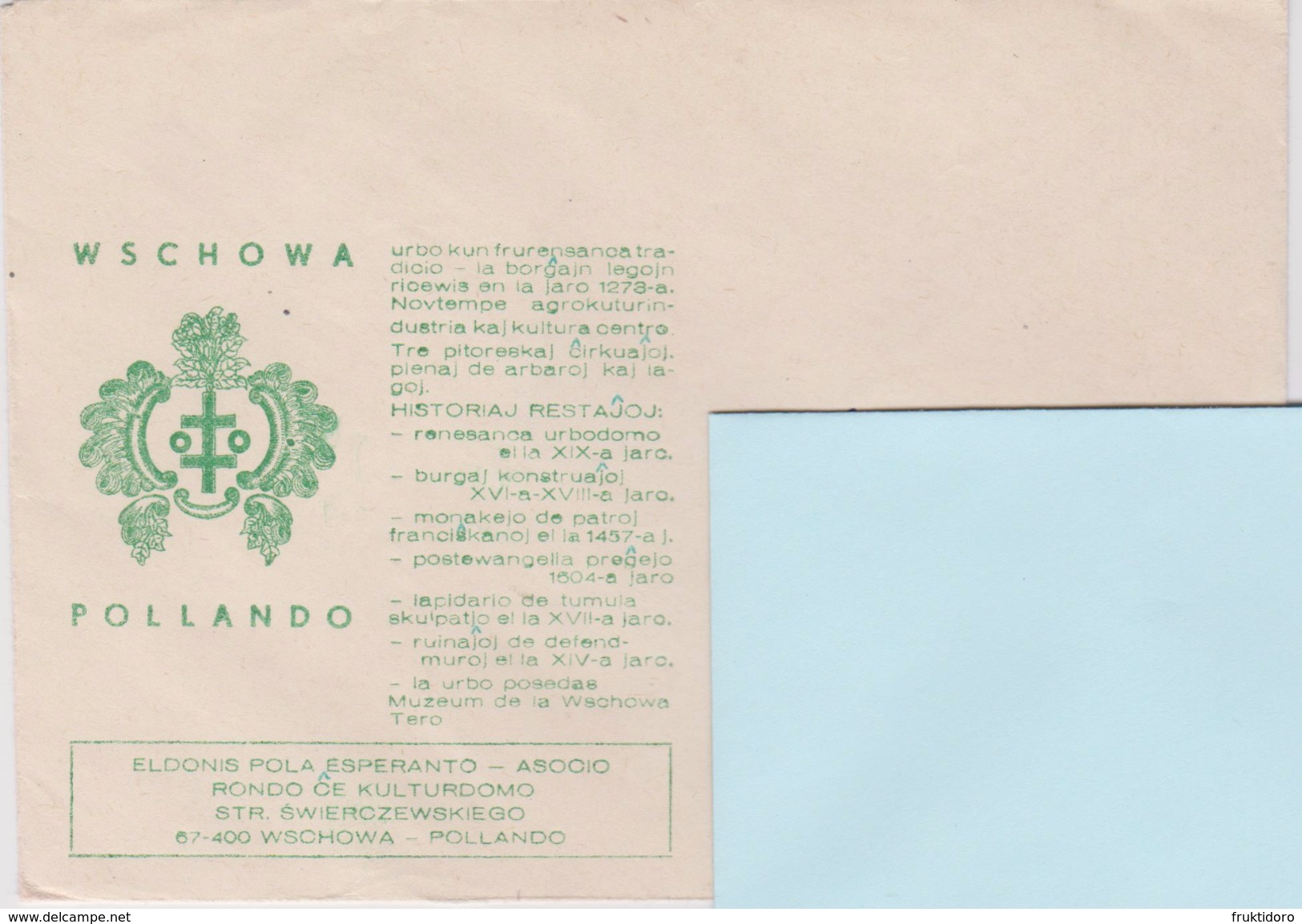 Poland - Envelope Published In Wschowa With Text In Esperanto - Pollando - Coat Of Arms - Matériel Et Accessoires