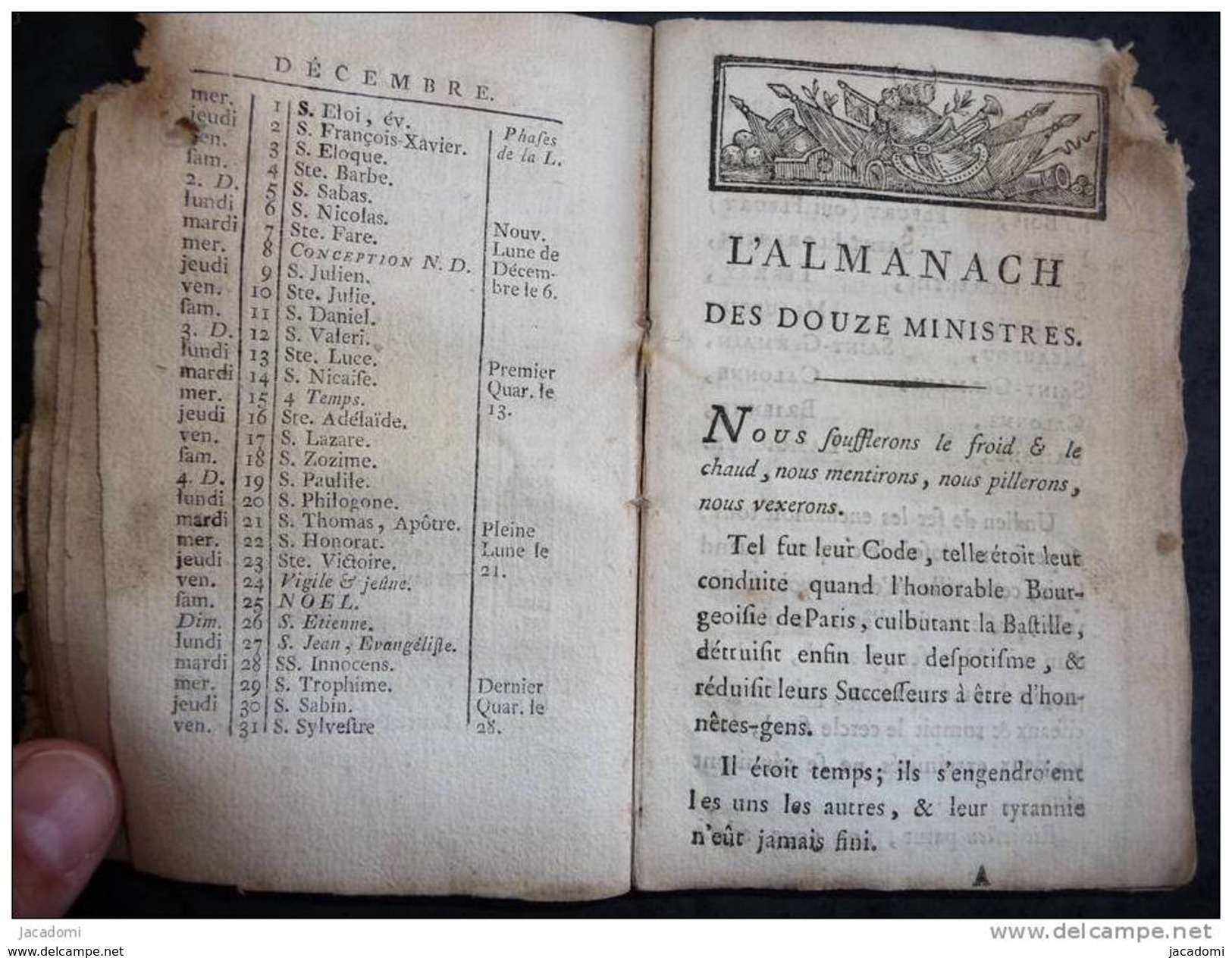Almanach Des Douze Ministres, De 1790 (A Paris, Rue Saint André-des-Arts, Hôtel Châteauvieux, 9 Scans) - (501) - 1701-1800