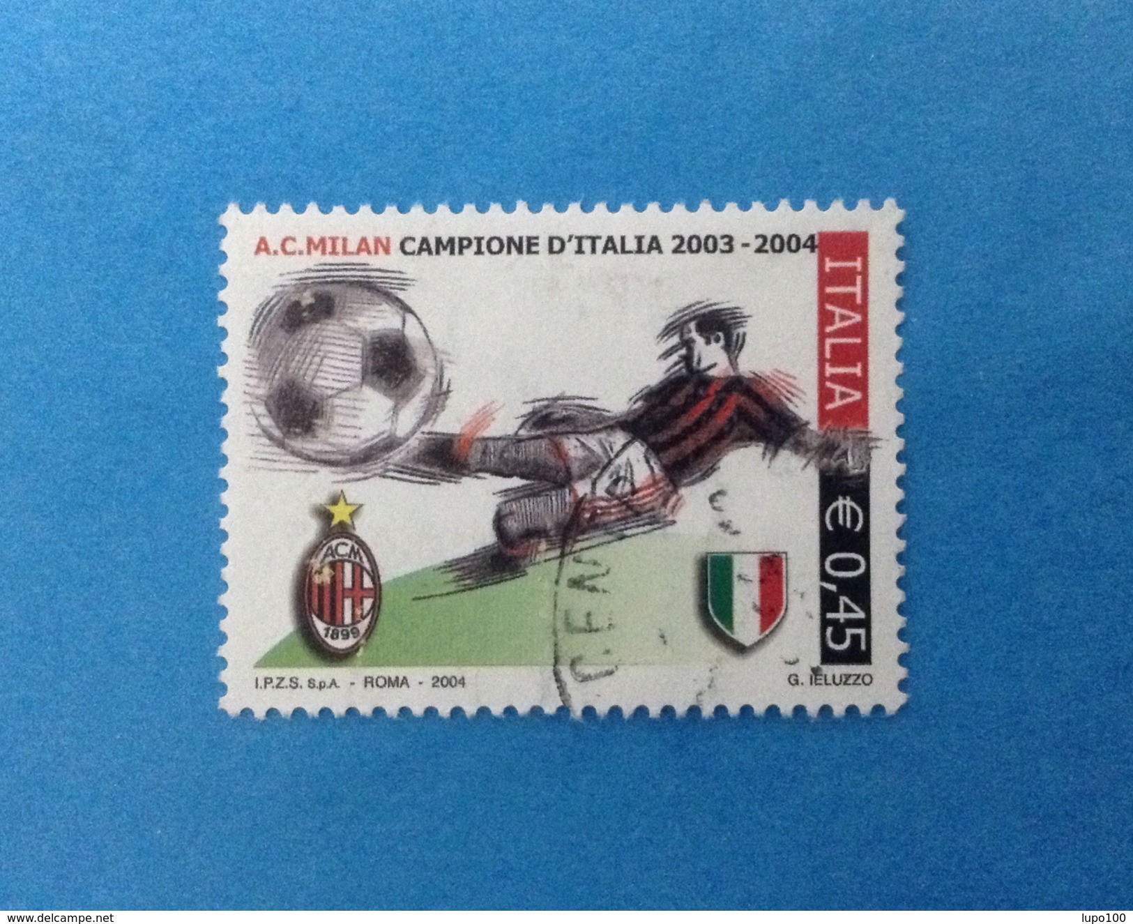 2004 ITALIA FRANCOBOLLO USATO STAMP USED - CALCIO MILAN CAMPIONE D'ITALIA - - 2001-10: Usati