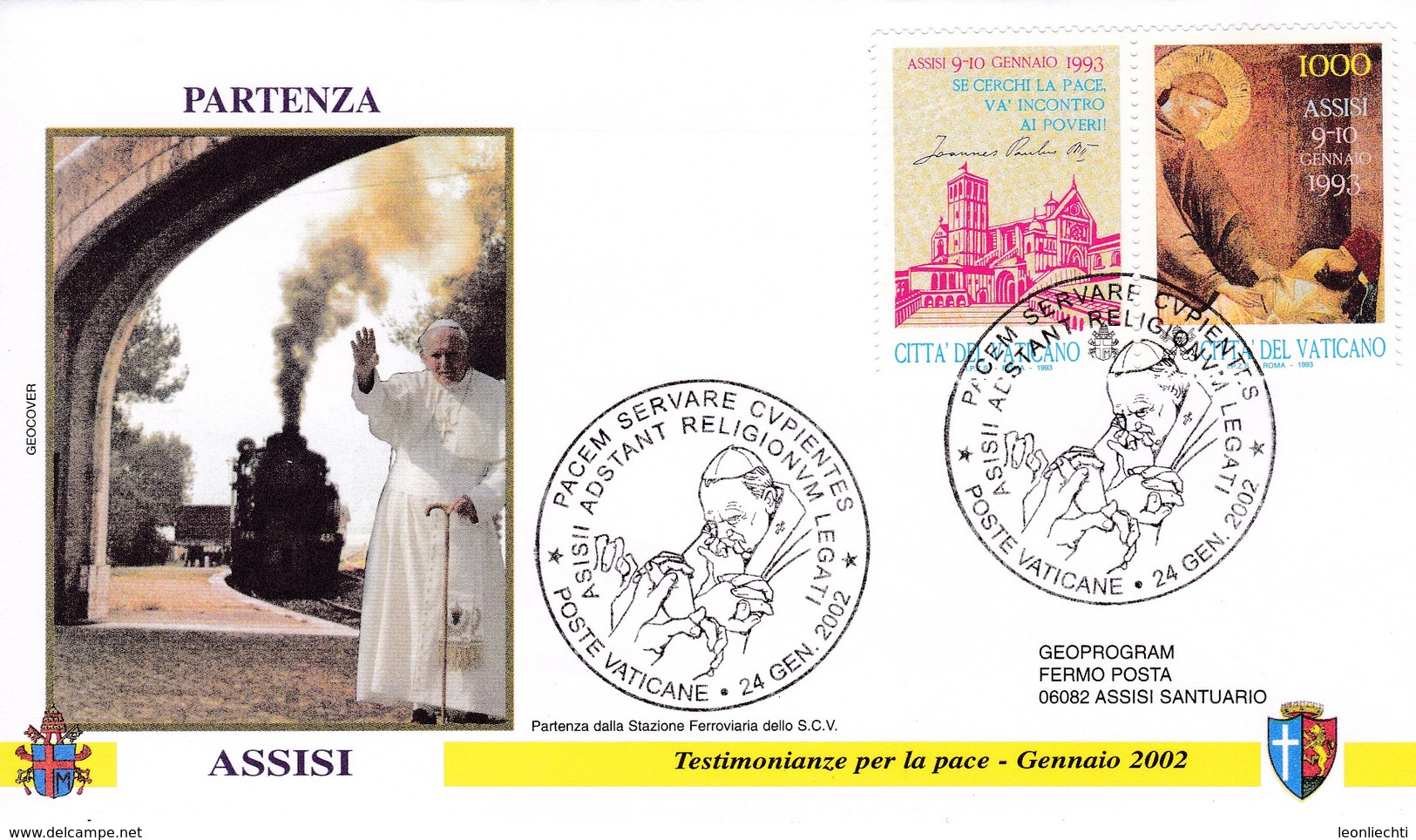 Vatikan, 2002. Testimonianze Per La Pace - Gennaio Mi: 1079 Mit Zierfeld Giotto  - Fresko Frieden In Europa - Lettres & Documents