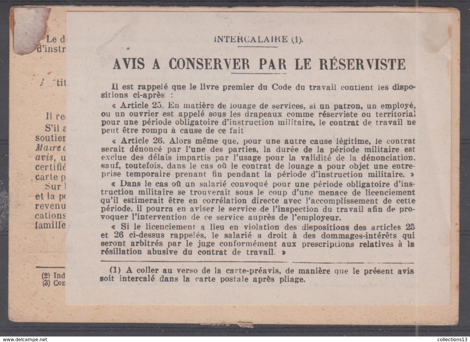 FRANCE - 1 CP "organe Mobilisateur D'affection""classe 1928""cachet Orleans 21/4/1937"(reserviste) - Marques D'armée (avant 1900)