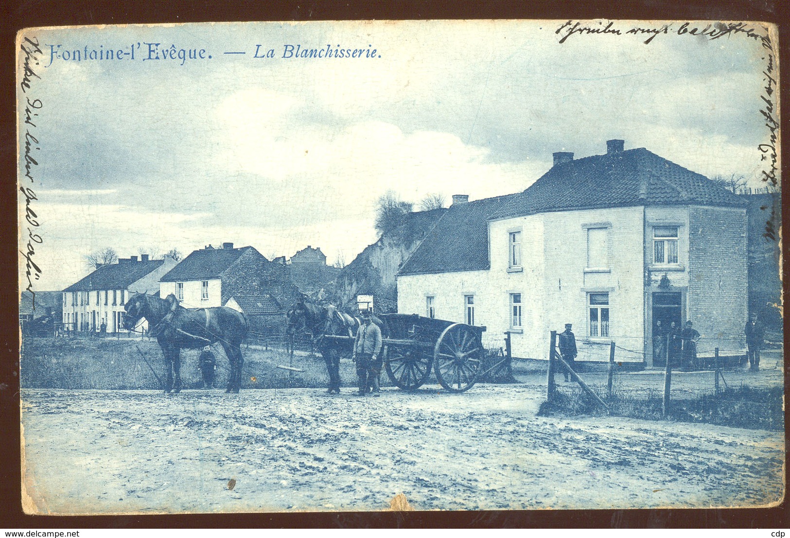 Cpa Fontaine L'évêque 1918   Attelage   Blanchisserie - Fontaine-l'Evêque