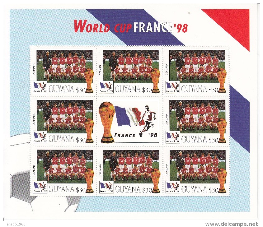 1998  Guyana World Cup Football France  Team DENMARK Miniature Sheet Of 8 MNH. Great Christmas Present! - 1998 – France