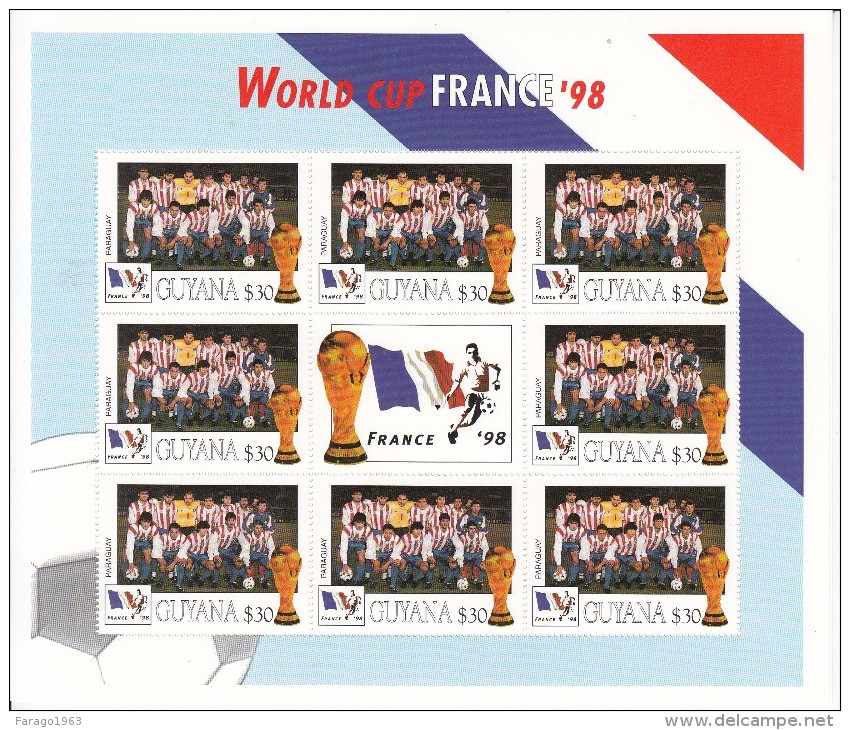 1998 Guyana  World Cup France  Team PARAGUAY Miniature Sheet Of 8 Great Christmas Gift MNH - 1998 – France
