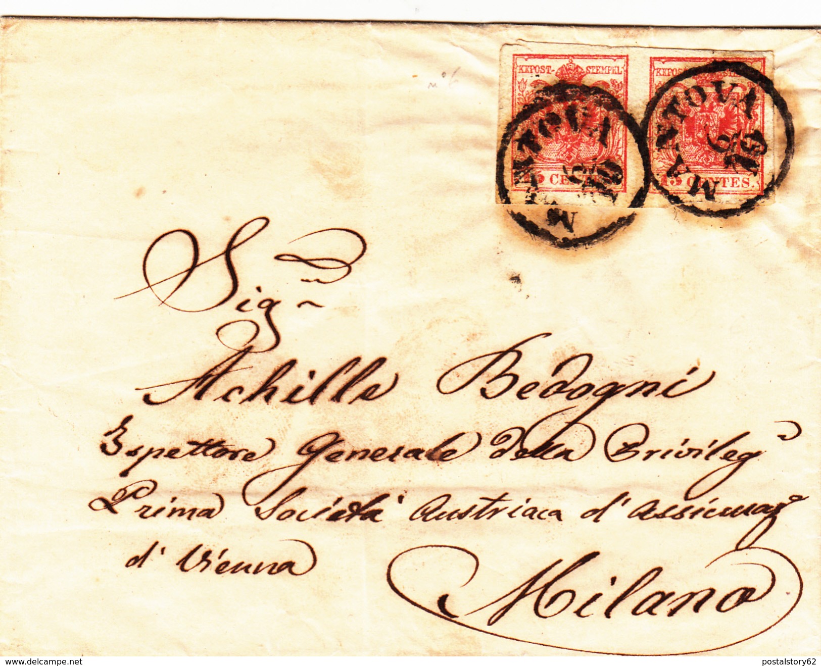 Mantova Per Milano, Cover 1853 Coppia 15+15. - Lombardo-Veneto