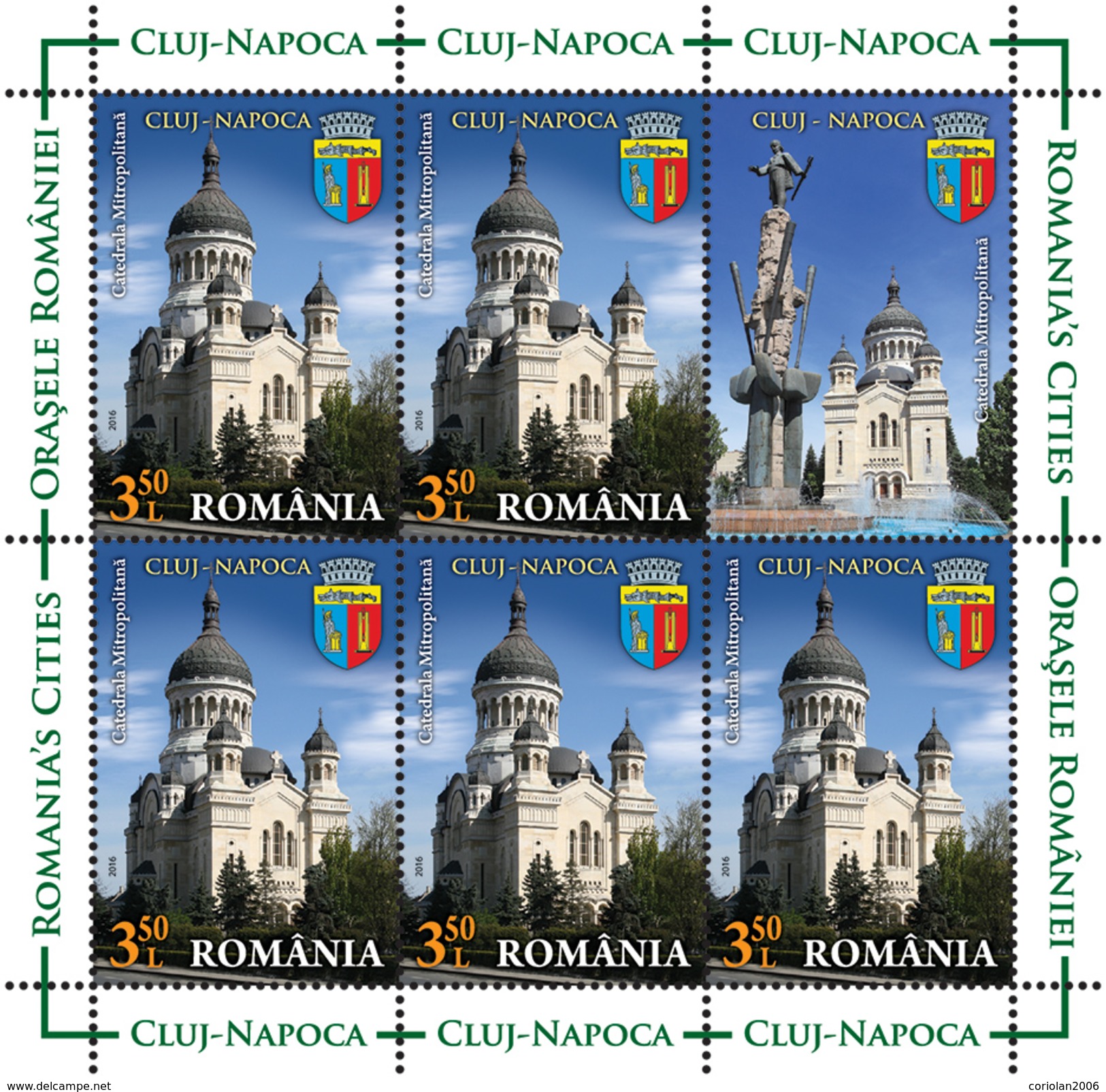 ROMANIA, 2016,CITIES, CLUJ-NAPOCA, Tourism, Theatre, University, Tower, Set Of 4 MS With Labels - Unused Stamps