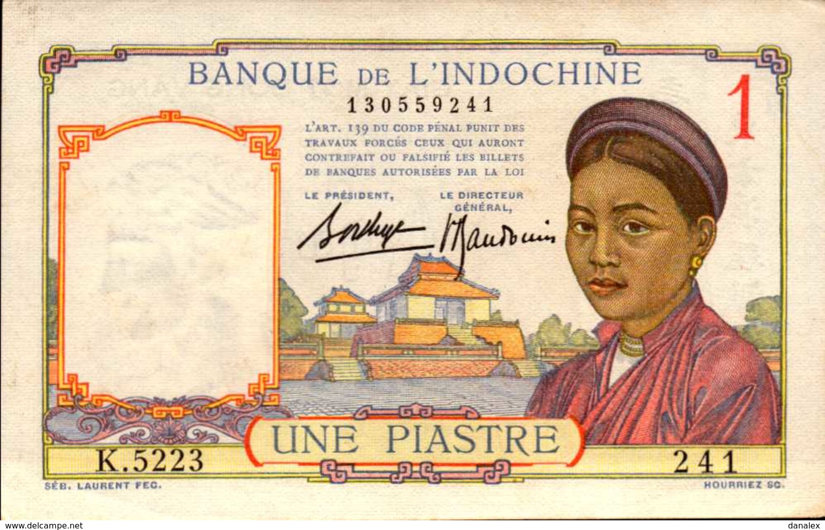 INDOCHINE 1 PIASTRE De 1932-39nd  Pick 54b XF/SUP - Indochine