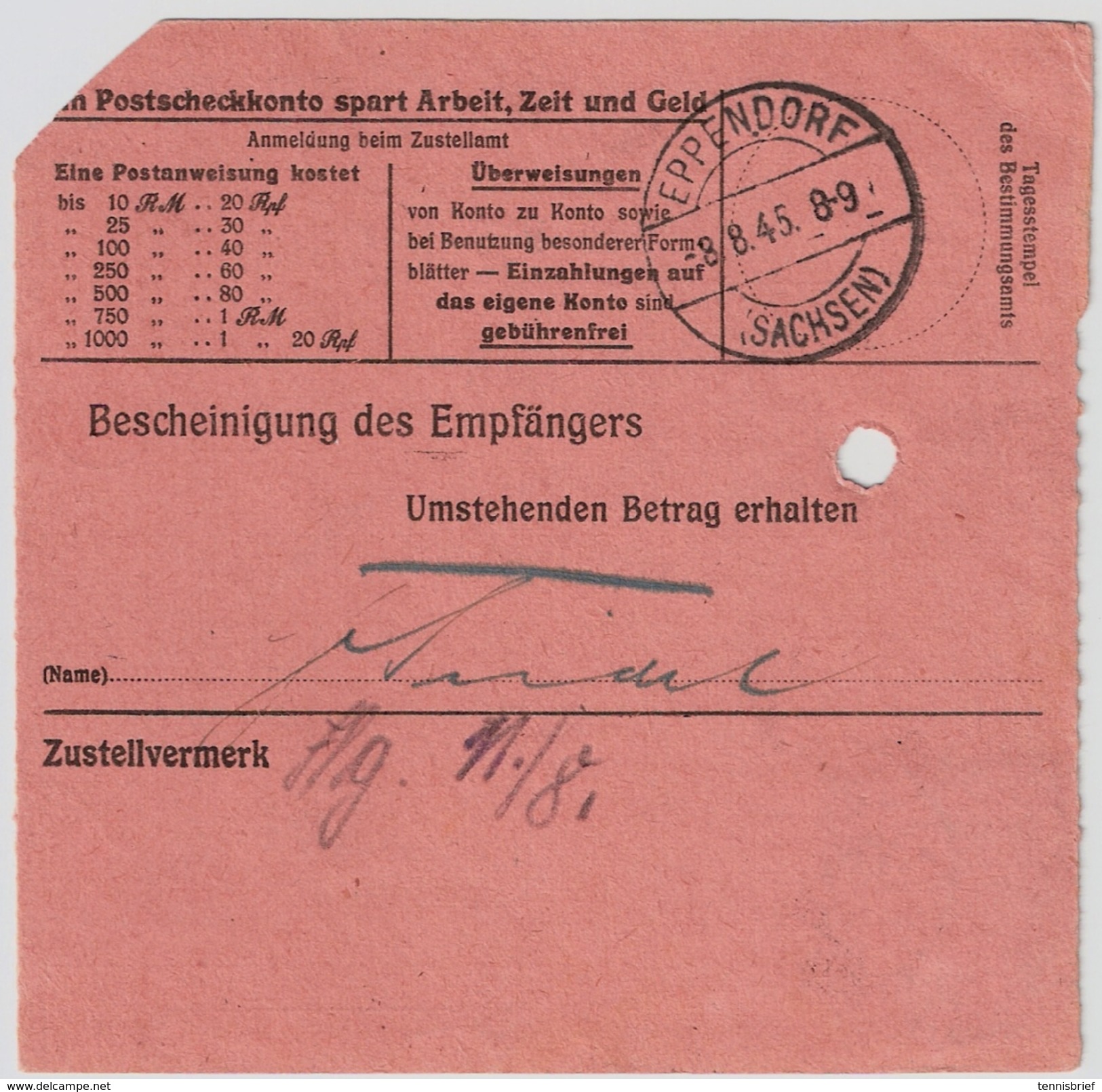 1945, Schwärzung Chemnitz, Post-Anweisung , #7071 - Lettres & Documents