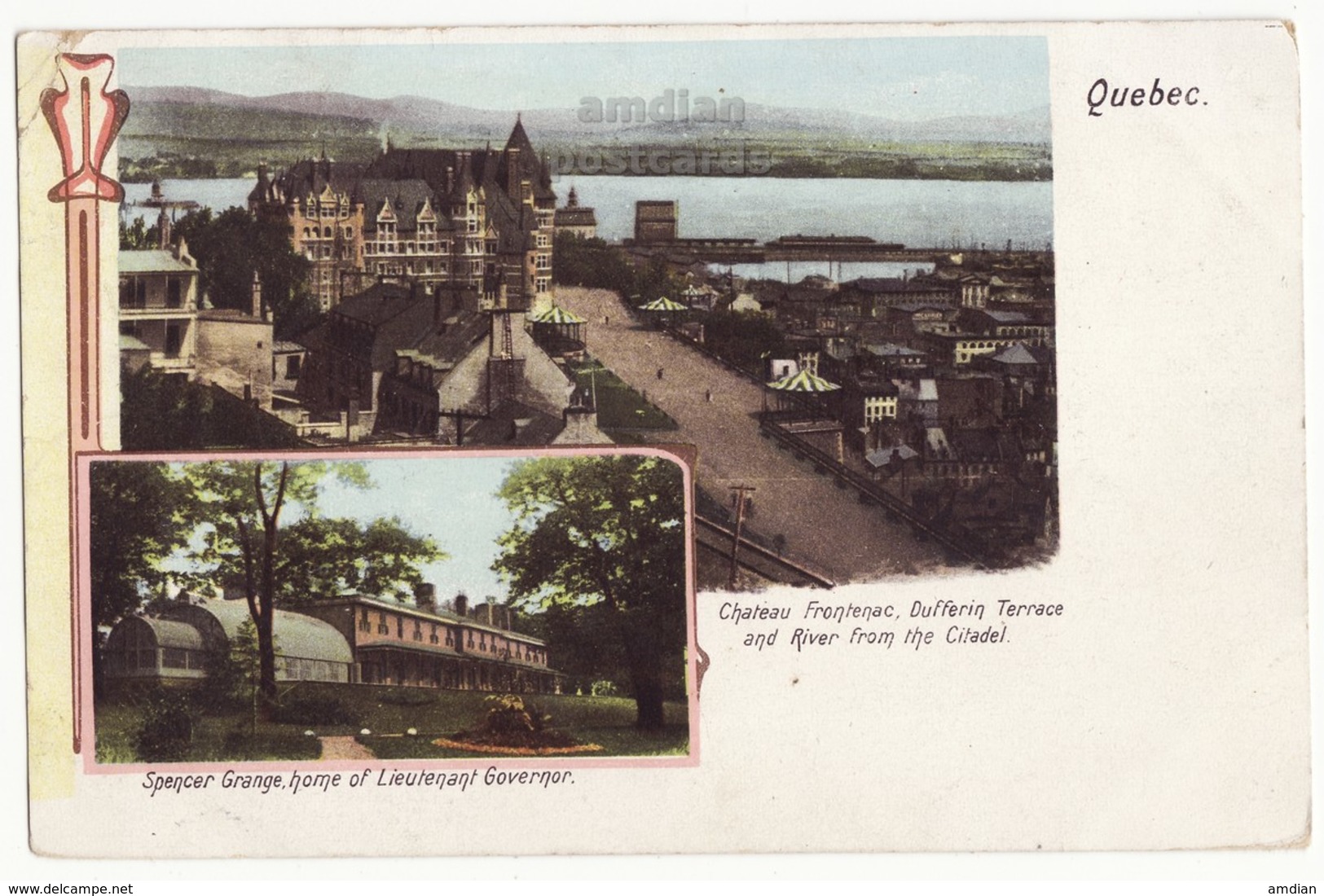 QUEBEC CITY VIEW, CANADA C1902 Antique Souvenir Postcard, Frontenac, Spencer Governors Residence [6923] - Québec - Château Frontenac