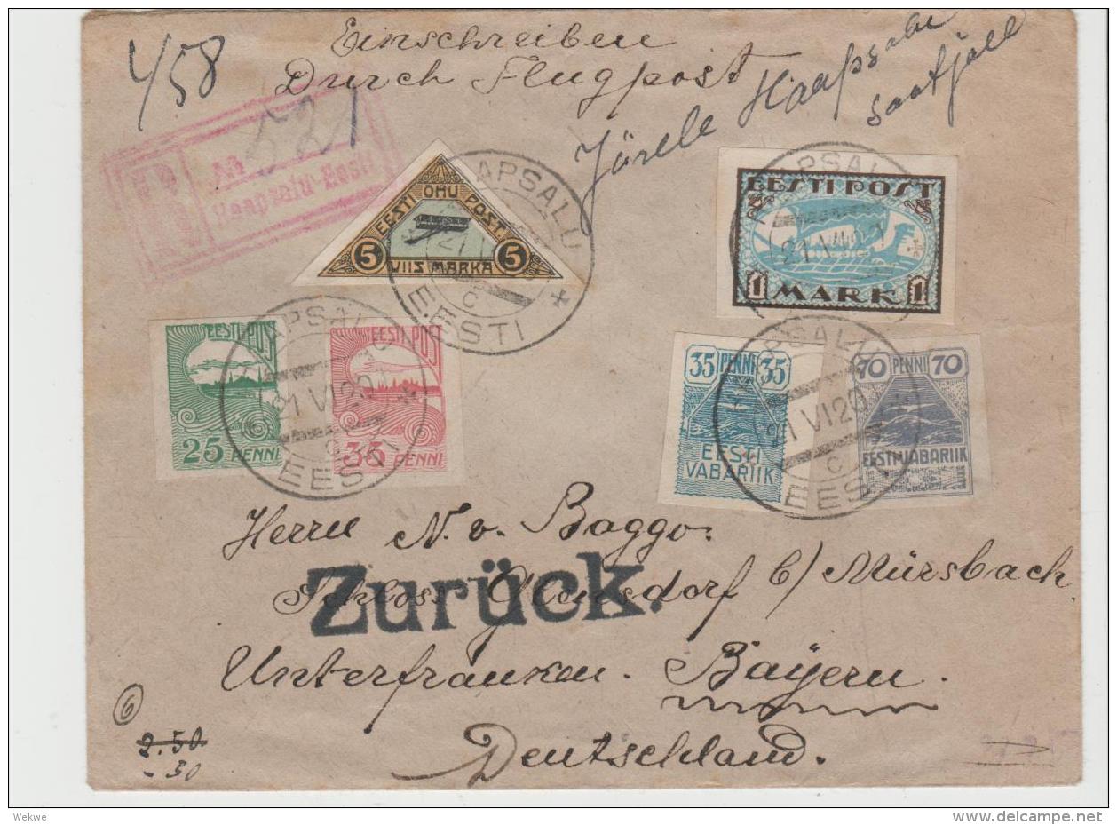 EST019 / ESTLAND   Sehr Früher Luftpostbrief Per Einschreiben Nach Bayern 1920 Und Zurück. - Estonia