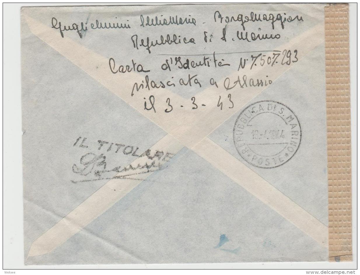 SM016 / San Marino - Einzelfrankatur Von 1944 Nach Genf Mit Zensur (Rotes Kreiuz, Cruz Roja, Red Cross) - Briefe U. Dokumente