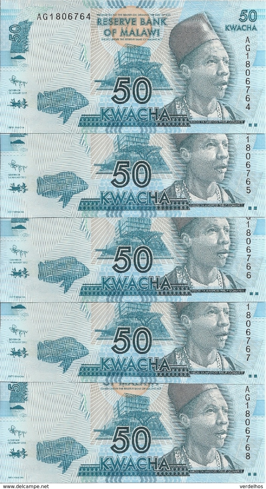 MALAWI 50 KWACHA 2012 UNC P 58 ( 5 Billets ) - Malawi