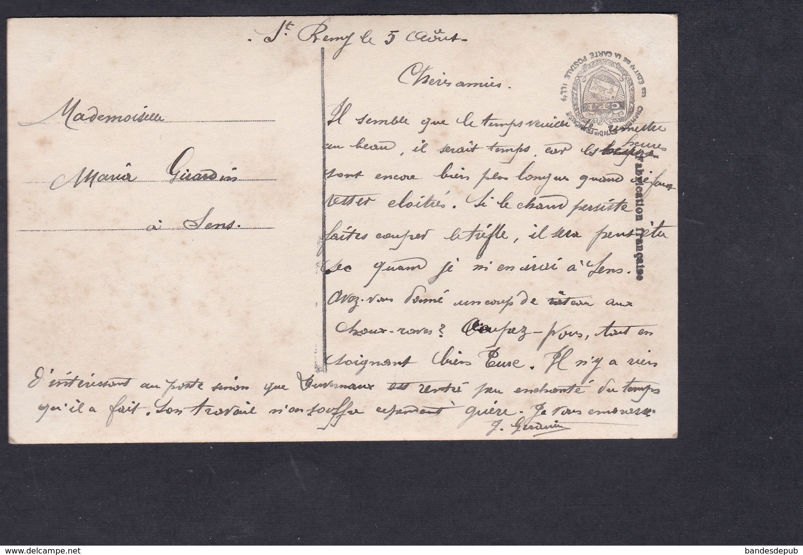 Cachet Militaire G.V.C. Poste  Saint Remy ( GVC Garde Voies Communications) CPA Fantaisie Jeune Femme Fillette Couronne - Cachets Militaires A Partir De 1900 (hors Guerres)