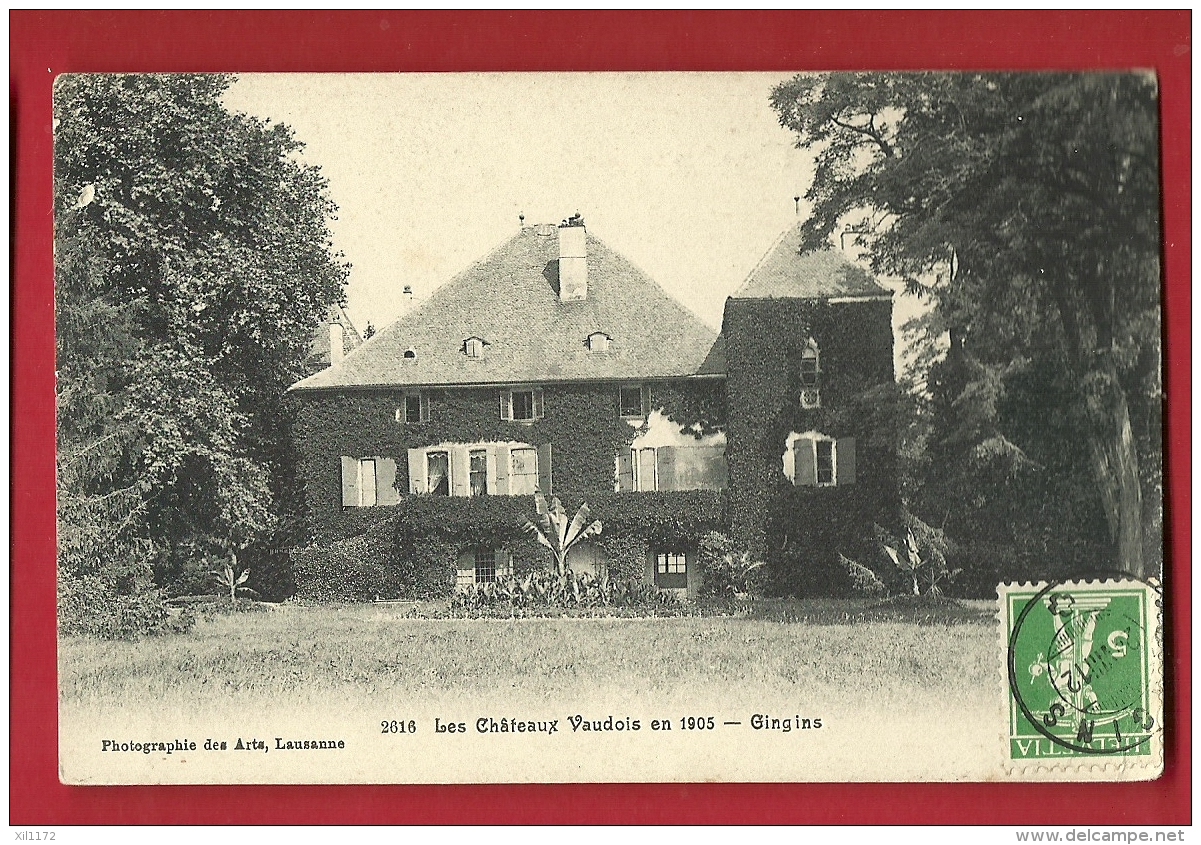 PRK-18  Les Châteaux Vaudois En 1905  Gingins. Cachet Frontal 1915 Pour La France. - Gingins