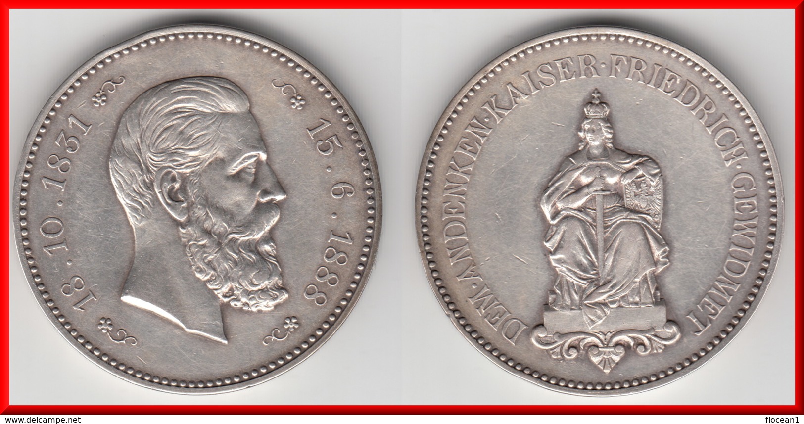 **** PREUSSEN - PRUSSIA - ALLEMAGNE - GERMANY - MEDAL KAISER FRIEDRICH 18.10.1831-13.6.1888 - SILVER **** ACHAT IMMEDIAT - Royal/Of Nobility