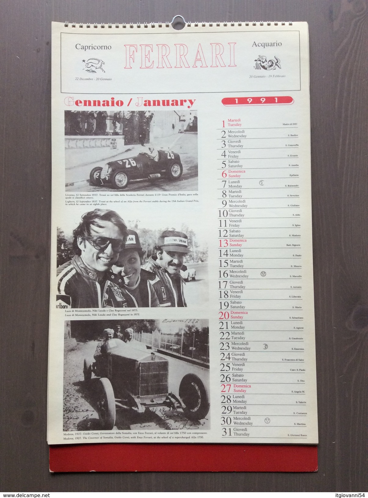 Calendario Da Collezione Ferrari 1991 Con Custodia Esterna - Formato Grande : 1991-00