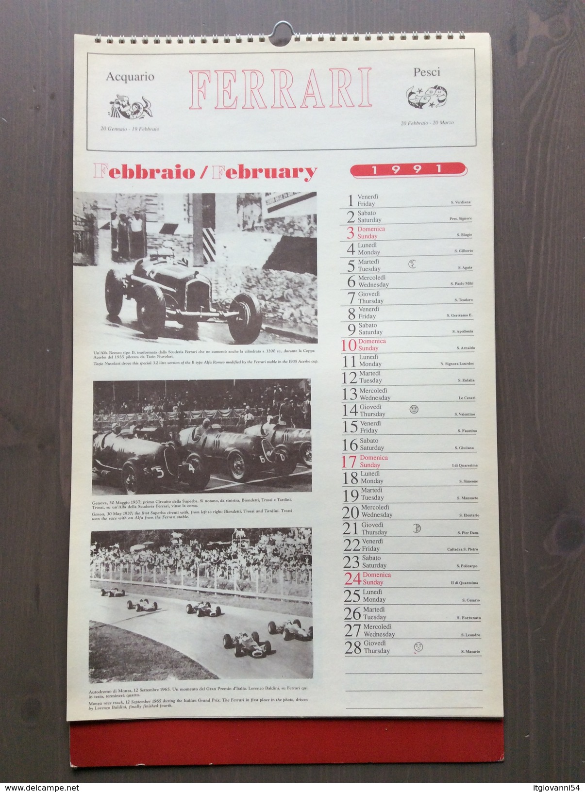 Calendario Da Collezione Ferrari 1991 Con Custodia Esterna - Formato Grande : 1991-00