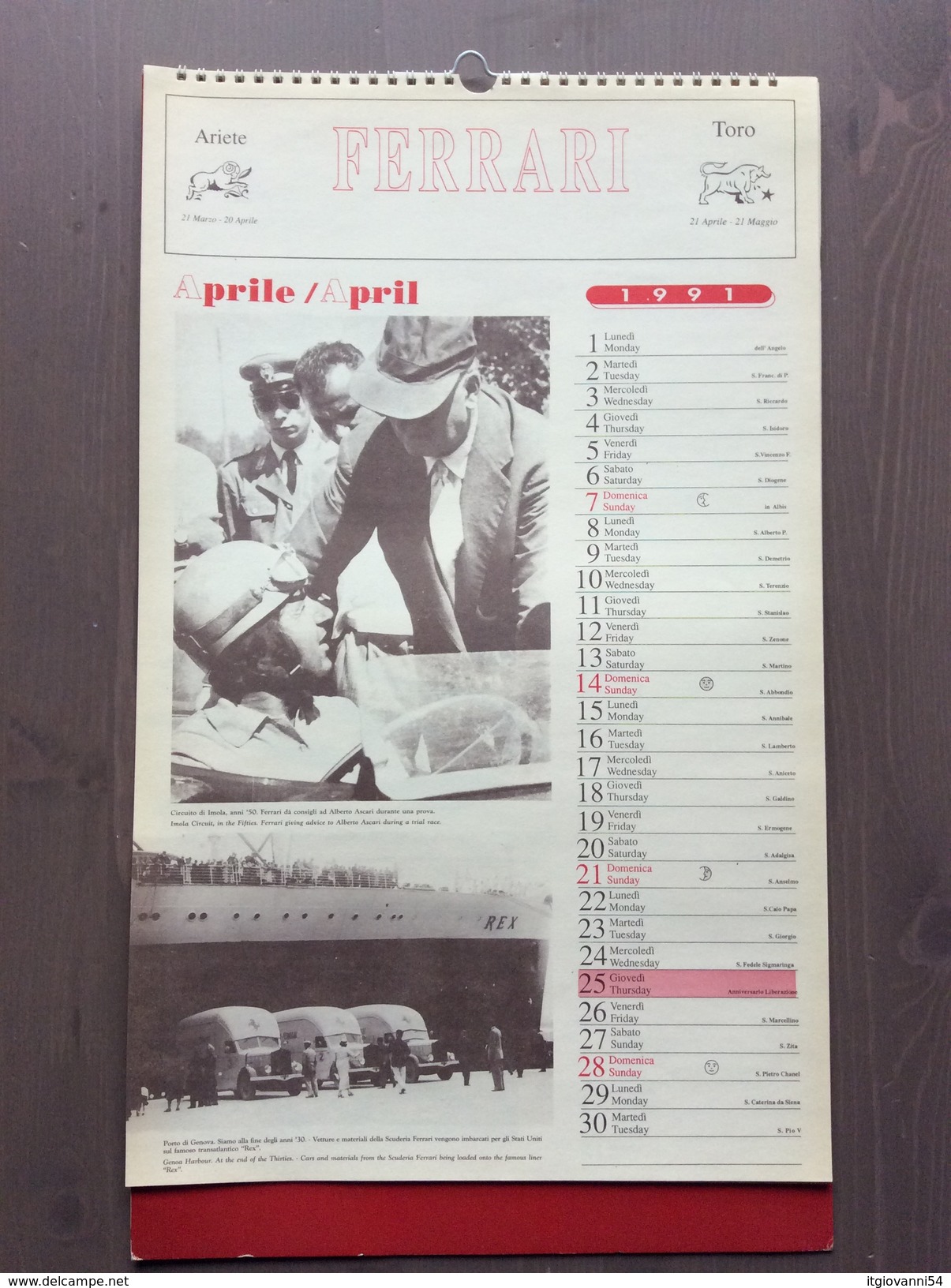 Calendario da collezione Ferrari 1991 con custodia esterna