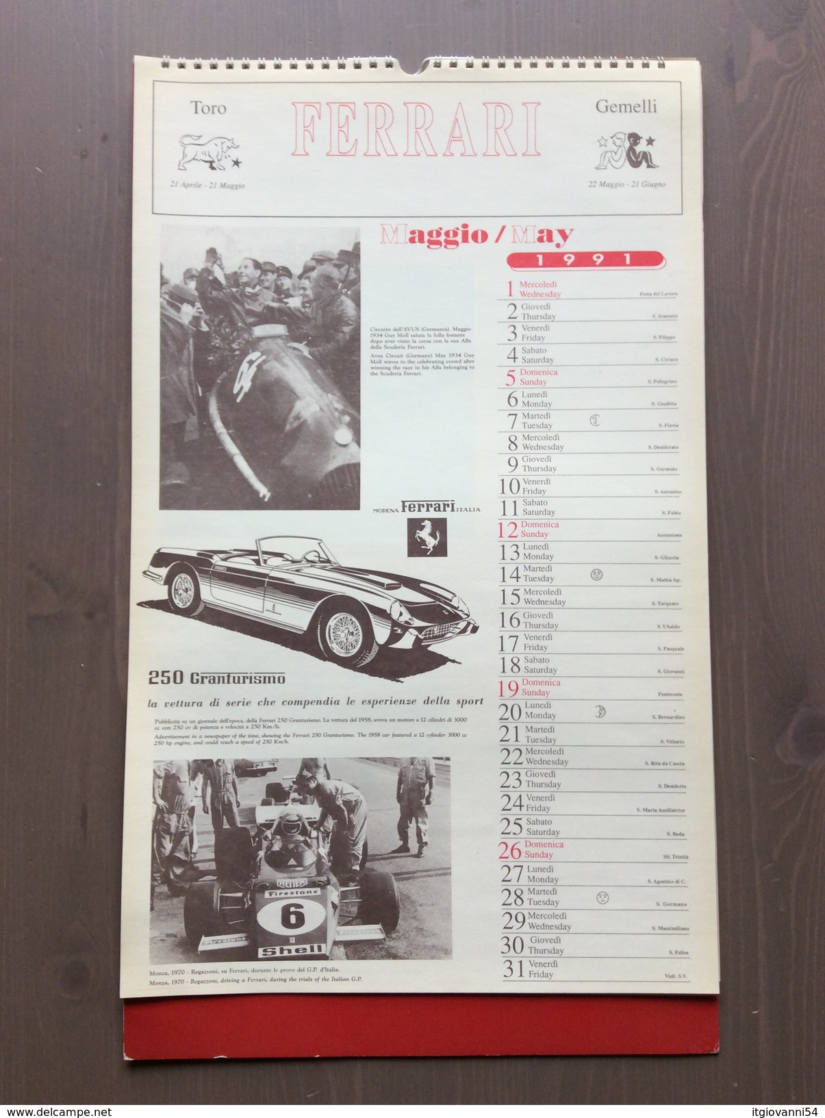 Calendario da collezione Ferrari 1991 con custodia esterna