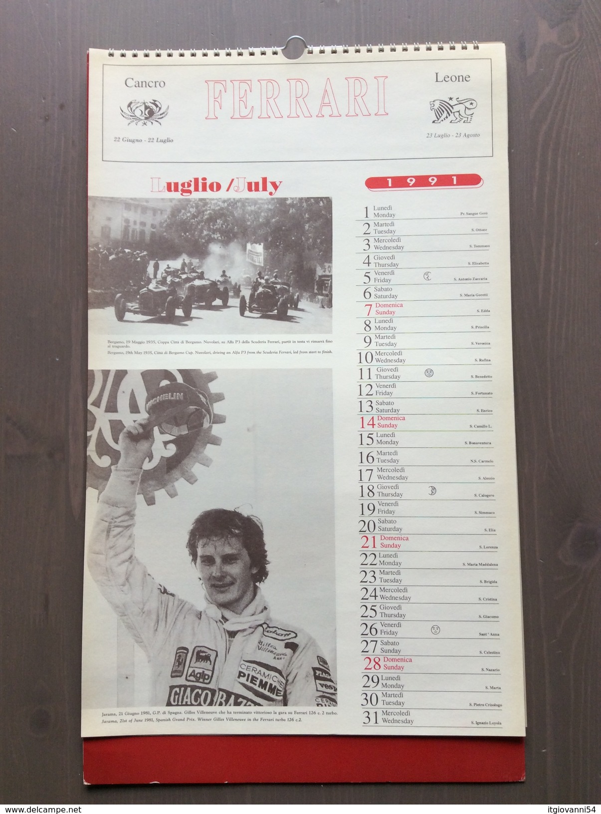 Calendario da collezione Ferrari 1991 con custodia esterna