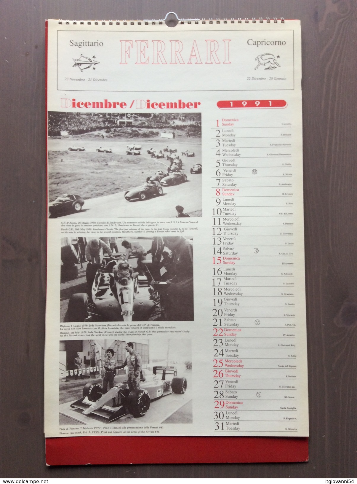 Calendario da collezione Ferrari 1991 con custodia esterna