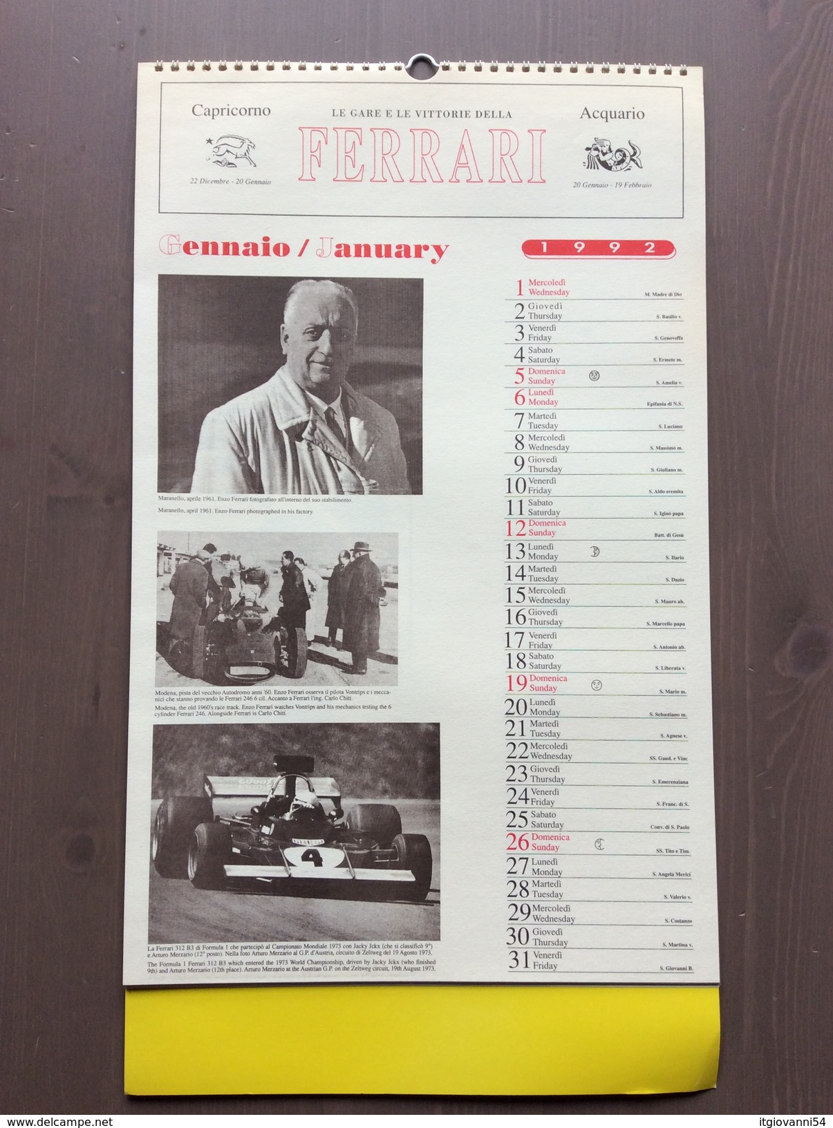 Calendario Da Collezione Ferrari 1992 Con Custodia Esterna - Formato Grande : 1991-00