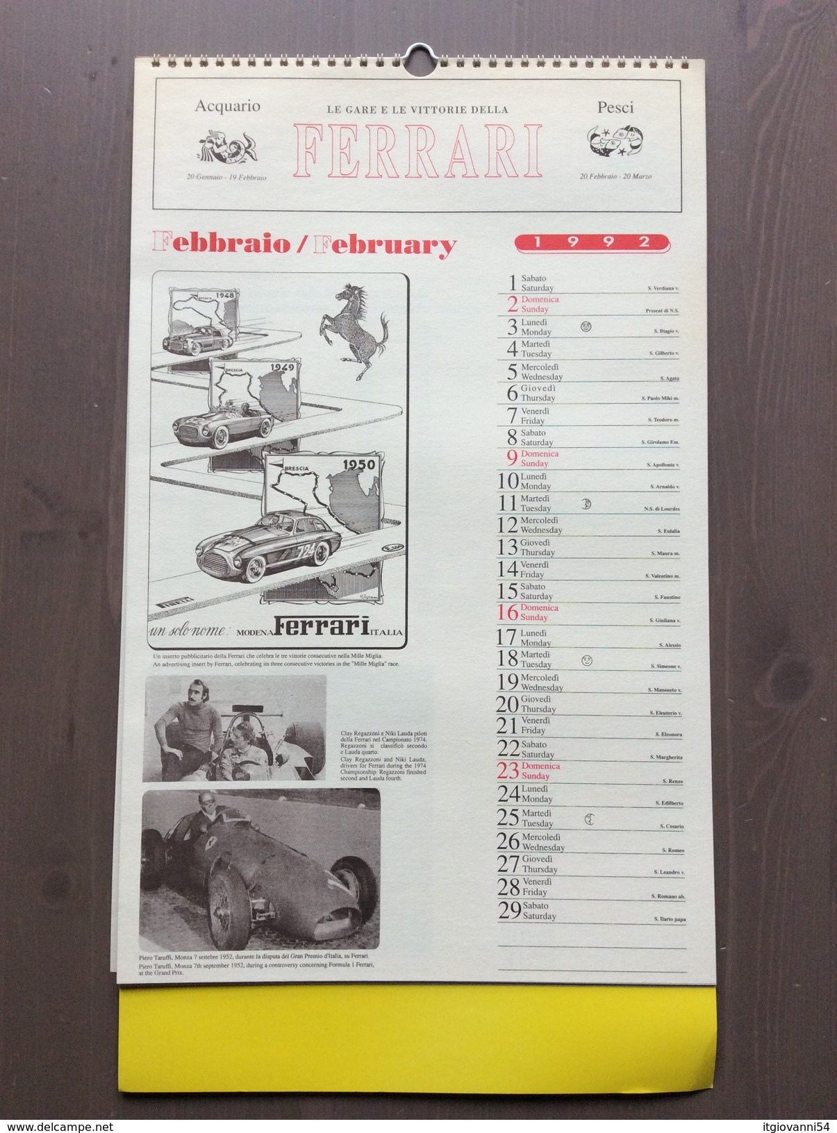 Calendario Da Collezione Ferrari 1992 Con Custodia Esterna - Formato Grande : 1991-00