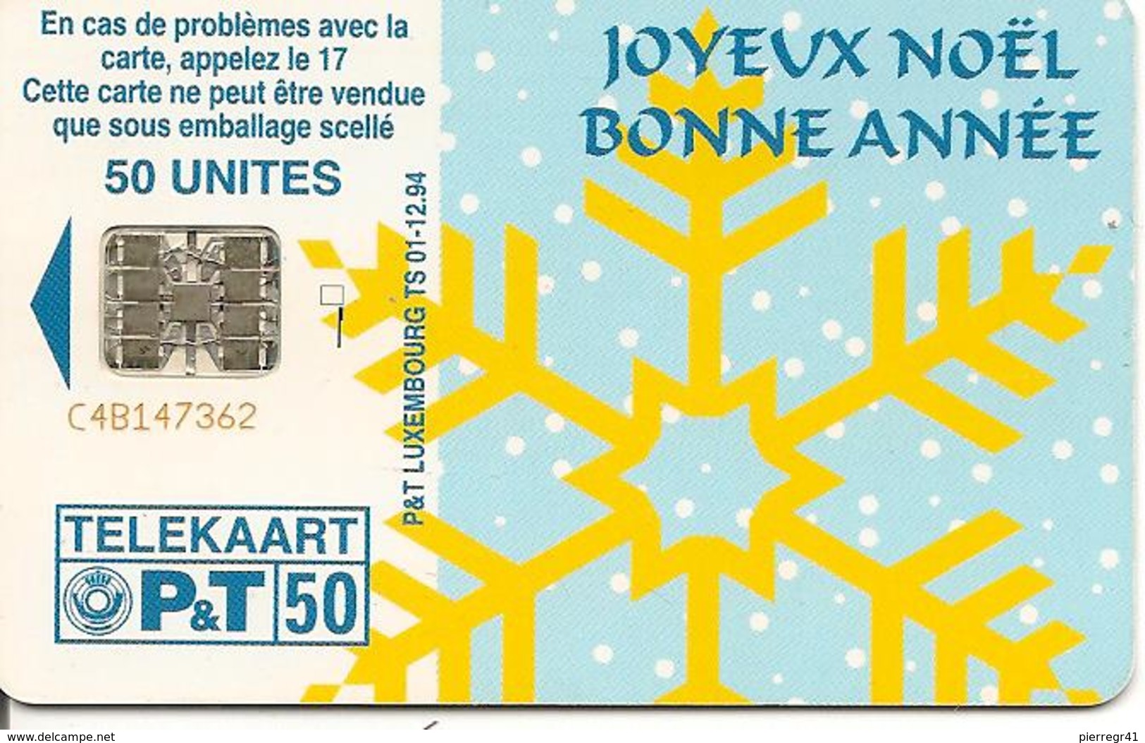 CARTE-PUCE-LUXEMBOURG-50U-SC7-12/94-TS-JOYEUX NOEL-BONNE ANNEE-TBE-RARE - Noel