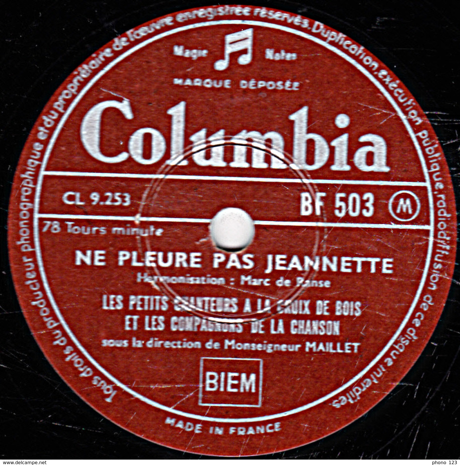 78 T. - 25 Cm - état B -  PETITS CHANTEURS ET  COMPAGNONS DE LA CHANSON - MES JEUNES ANNEES - NE PLEURE PAS JEANNETTE - 78 T - Disques Pour Gramophone