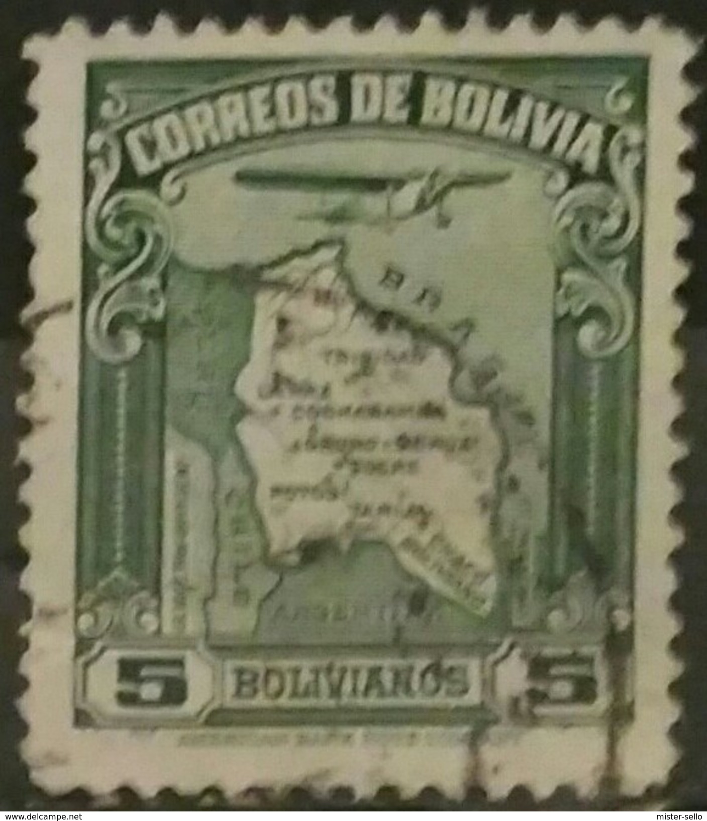 BOLIVIA 1935 Airmail - Map Of Bolivia With Airplane. USADO - USED. - Bolivia