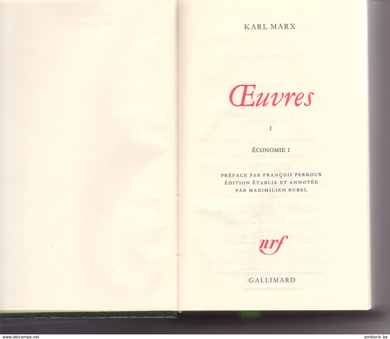 Encyclopédie De La Pleiade : Karl Marx Oeuvres I Economie I - La Pleiade