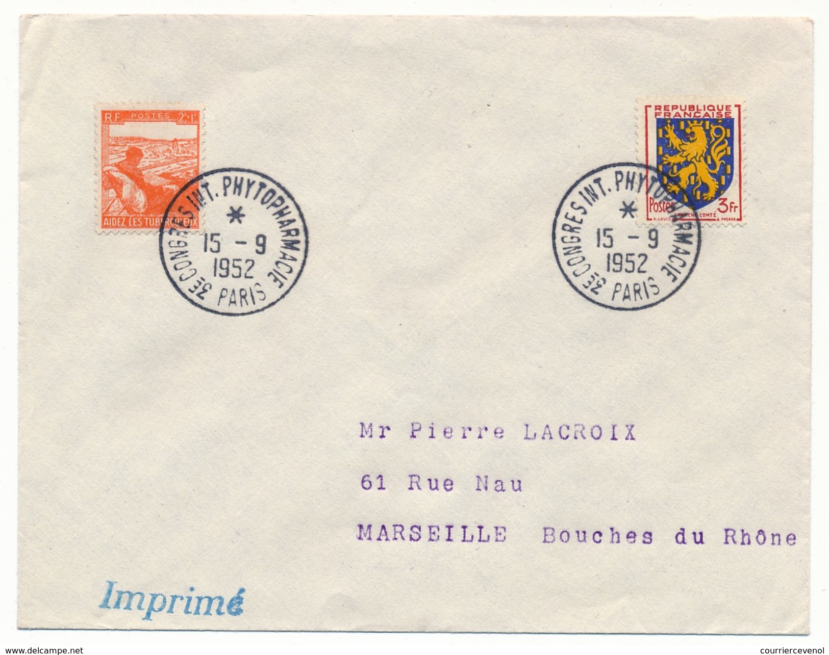 FRANCE => Env Scotem - Cachet Temporaire "3eme Congrès Int. Phytopharmacie" PARIS - 15/09/1952 - Cachets Commémoratifs