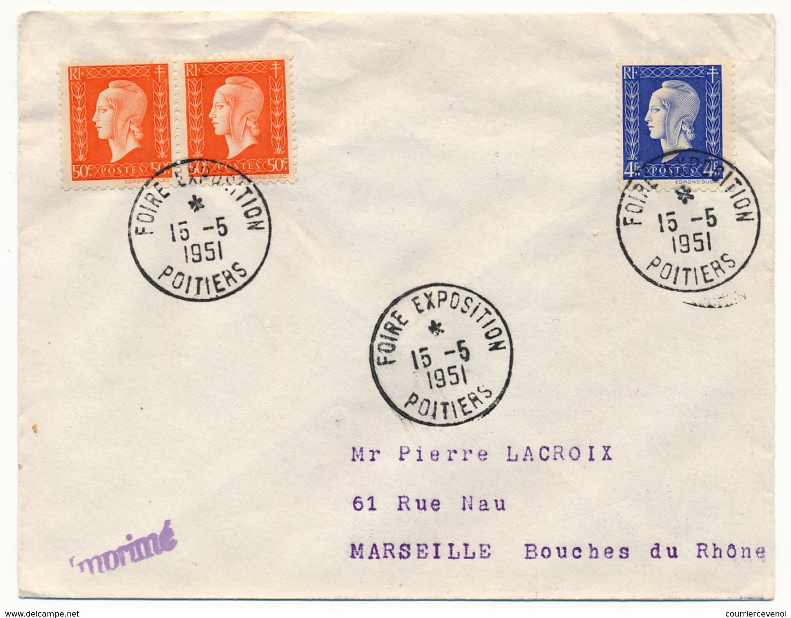 FRANCE => Env Scotem - Cachet Temporaire "Foire Exposition" POITIERS - 15/05/1951 - Cachets Commémoratifs