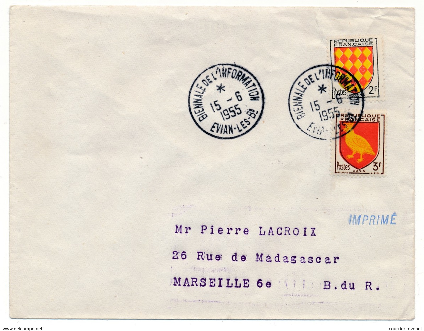 FRANCE => Env Scotem - Cachet Temporaire "Biennale De L'Information" Evian Les Bains 15/06/1955 - Cachets Commémoratifs