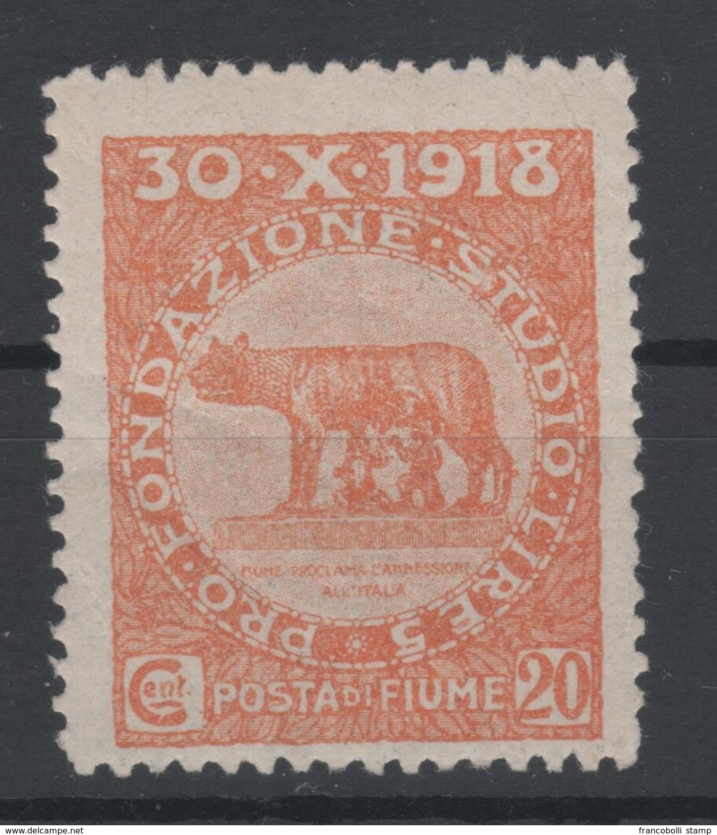 1919 Fiume Occupazione Plebiscito 20 C. Arancio MNH - Fiume & Kupa