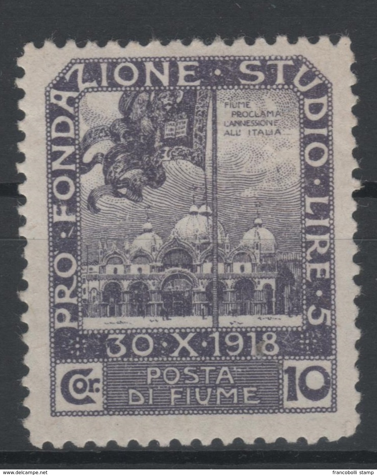 1919 Fiume Occupazione Plebiscito 10 C. Violetto MNH - Fiume & Kupa