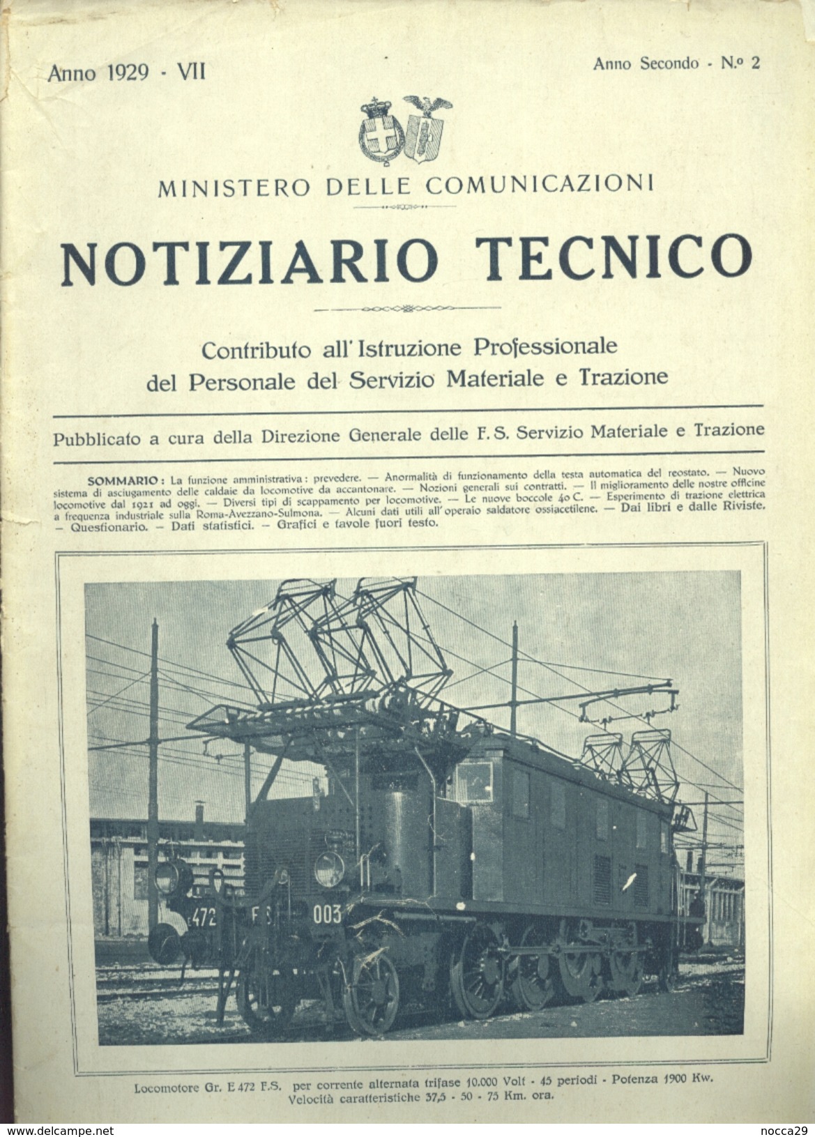 FERROVIE - NOTIZIARIO TECNICO DEL 1929 - ALL'INTERNO LUNGO ARTICOLO SULLA TRATTA ROMA AVEZZANO SULMONA - Textes Scientifiques