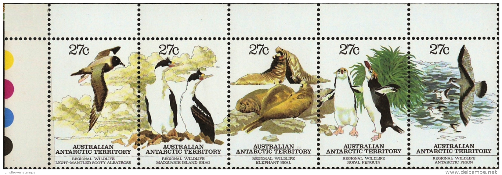 Australian Antarctic Terrritory 1983 Wildlife -Albatros -Cormorant -Sea Elephant -Pinguin -Antrctic Prion 5-strip MNH - Faune Antarctique