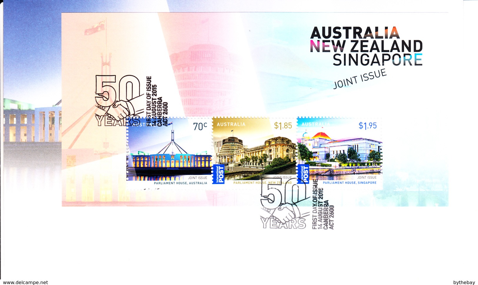 Australia FDC 2015 Souvenir Sheet Of 3 Parliament Houses Joint Issue With New Zealand, Singapore - Sobre Primer Día (FDC)