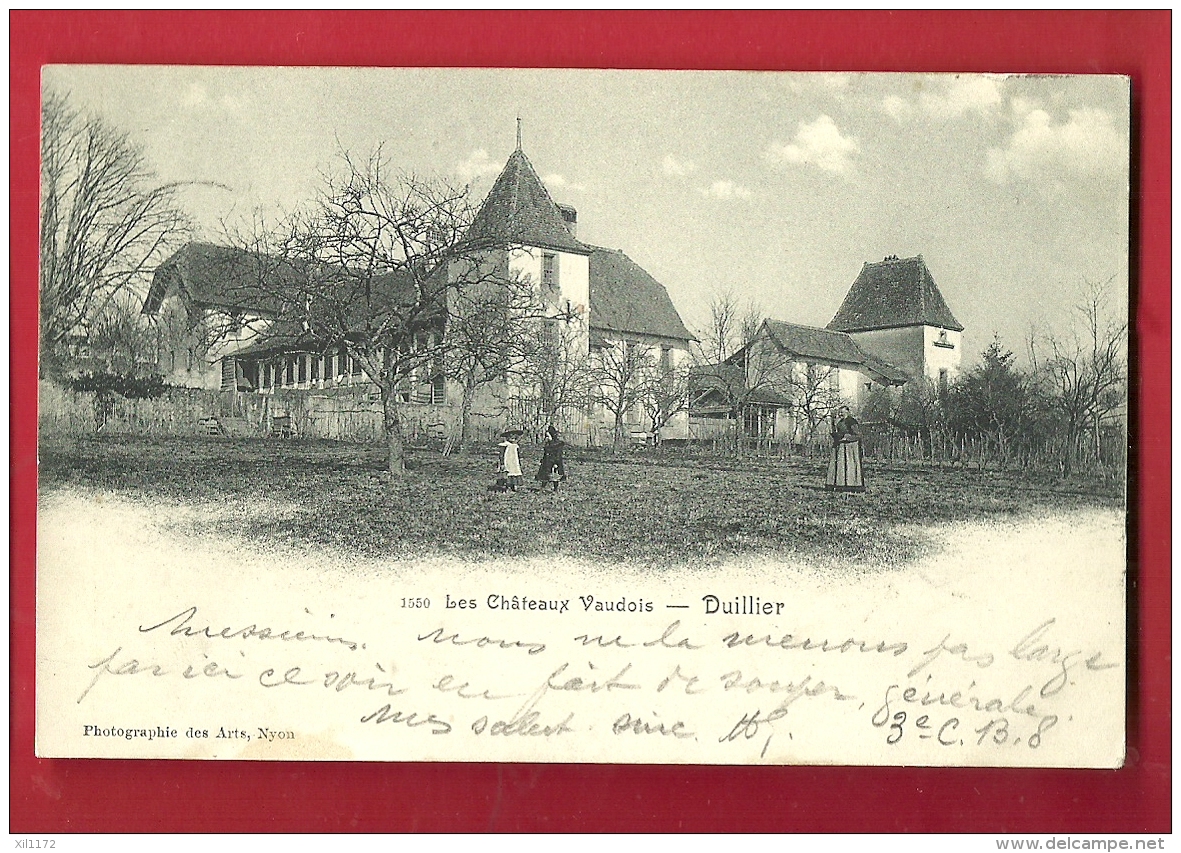 PRL-03  Les Châteaux Vaudois  Duillier, Animé.  Précurseur. Cachet  1903 - Duillier