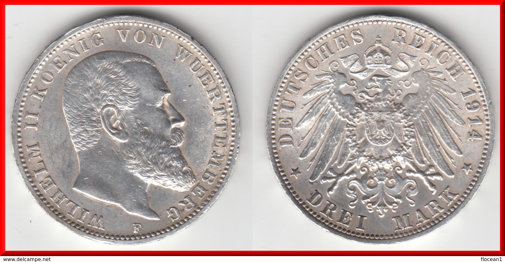 **** WURTTEMBERG - ALLEMAGNE - GERMANY - 3 MARK 1914 F WILHELM II - ARGENT - SILVER **** EN ACHAT IMMEDIAT !!! - 2, 3 & 5 Mark Silber