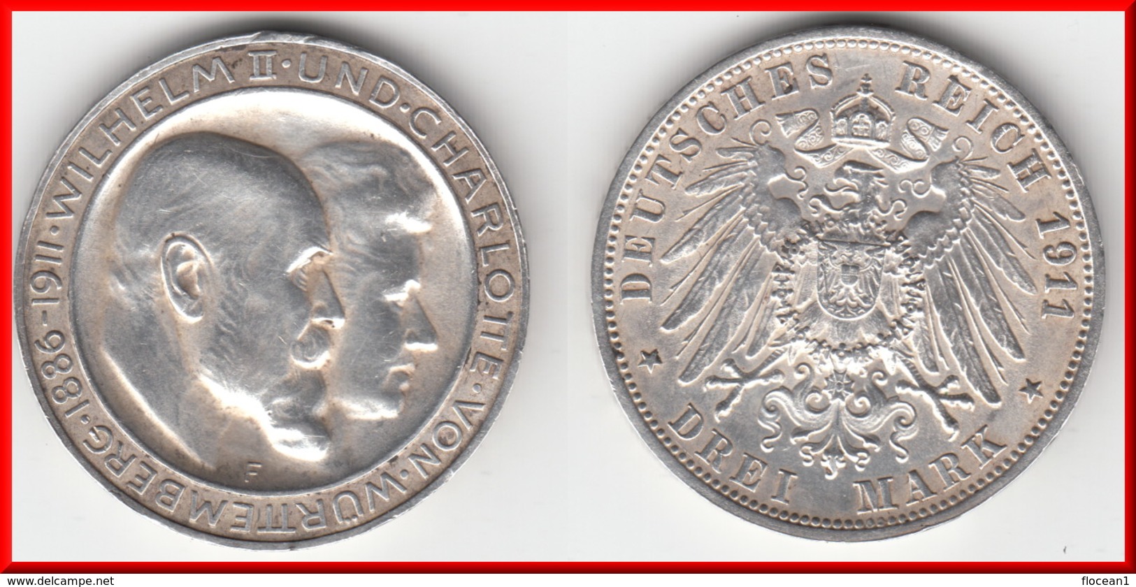 QUALITY *** WURTTEMBERG - ALLEMAGNE - GERMANY - 3 MARK 1911 F WILHELM II UND CHARLOTTE - SILVER *** ACHAT IMMEDIAT !!! - 2, 3 & 5 Mark Silver